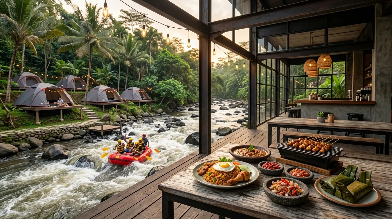 Interior Resto Grand Titik Kumpul dengan suasana semi-outdoor